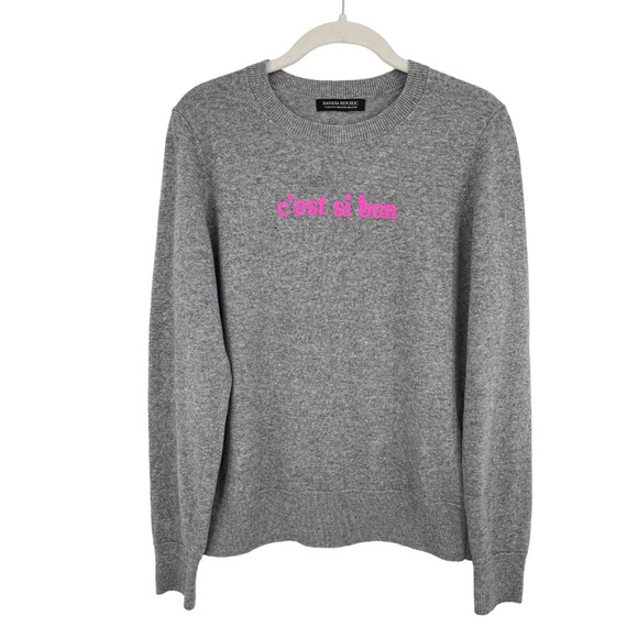 BANANA REPUBLIC Merino Wool Sweater C'est Si Bon Long Sleeve Gray - Size Small - Picture 1 of 10